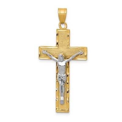 Black Bow Jewelry 14k Two Tone Gold Diamond-cut Crucifix Cross Pendant