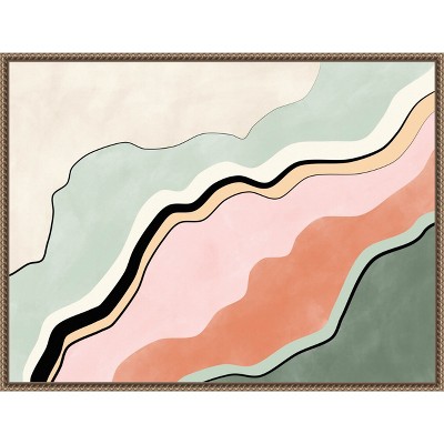 Amanti Art Pink and Green Abstract by Elena Ristova Canvas Wall Art Print Framed 30 x 23-in.