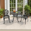 3-Piece Cast Aluminum Outdoor Dining Set with Beige Cushions, Round Table & Ergonomic Chairs - for Patio, Backyard - 2 of 4
