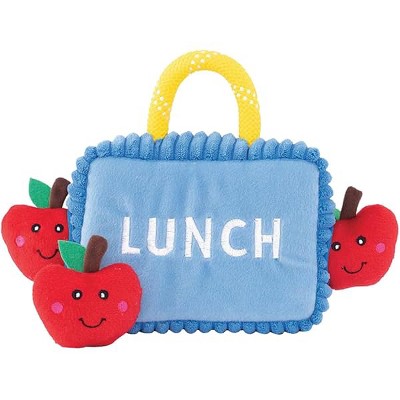 ZippyPaws Zippy Burrow Interactive Hide and Seek Dog Toys - Colorful Squeaky Toys and Plush Puzzles, Lunchbox with Apples
