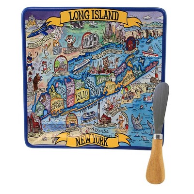 Tabletop 8.0" Long Island Souvenir Plate New York Cheese Spreader Certified International  -  Serving Platters