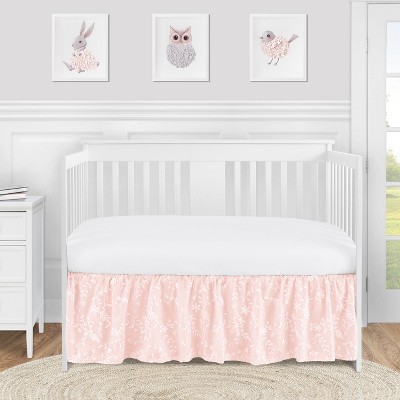 Blush Pink Floral Lace Crib Bed Skirt with Embroidery
