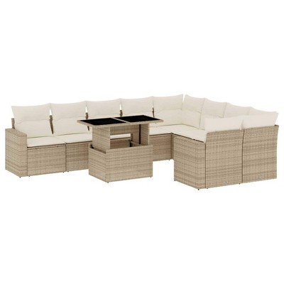 vidaXL 10 Piece Patio Sofa Set with Cushions - Beige and Cream Poly Rattan