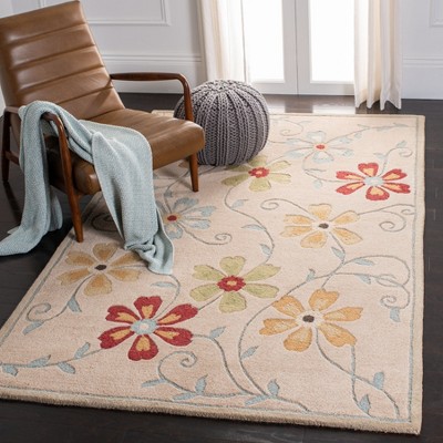 Handmade Blue Floral Wool Tufted Area Rug 59" x 7"