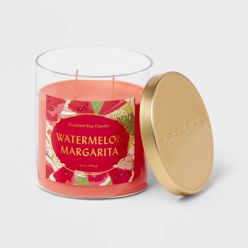 15.1oz 2-Wick Lidded Glass Jar Watermelon Margarita Candle Melon Pink - Opalhouse&#8482;, 4 of 7