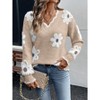 Women's V-Neck Long-Sleeve Sweater Casual Color-Block Lace Collar Jacquard Pullover - 3 of 4