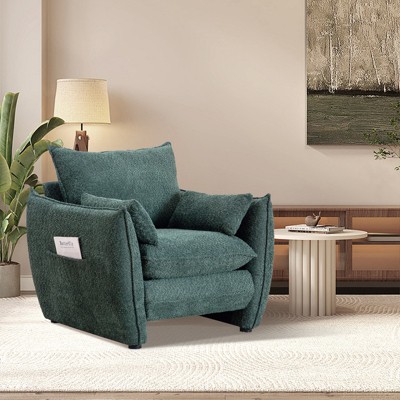 Aukfa Accent Chairs, Oversized Armchair with Side Pockets, Mid Century Modern Reading Chair, Ergonomic Comfy Sofa Chair for Office, Apartment