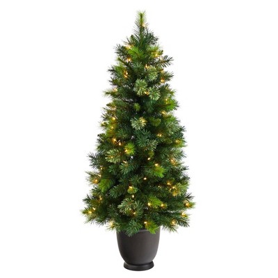 Nearly Natural 4.5’ Oregon Pine Prelit ArtificialvChristmas Tree in Decorative Planter