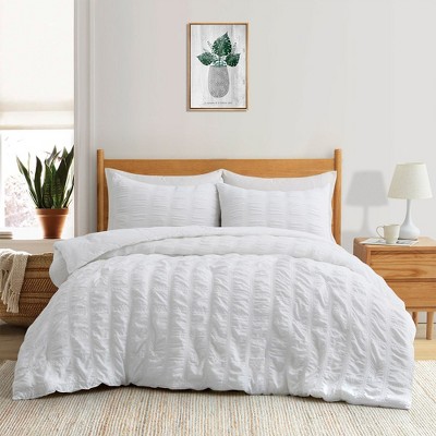 Peace Nest 3 Piece Pintuck Pinch Pleat and Seersucker Bubble Ruffled Chic and Tufted Clipped Comforter Set