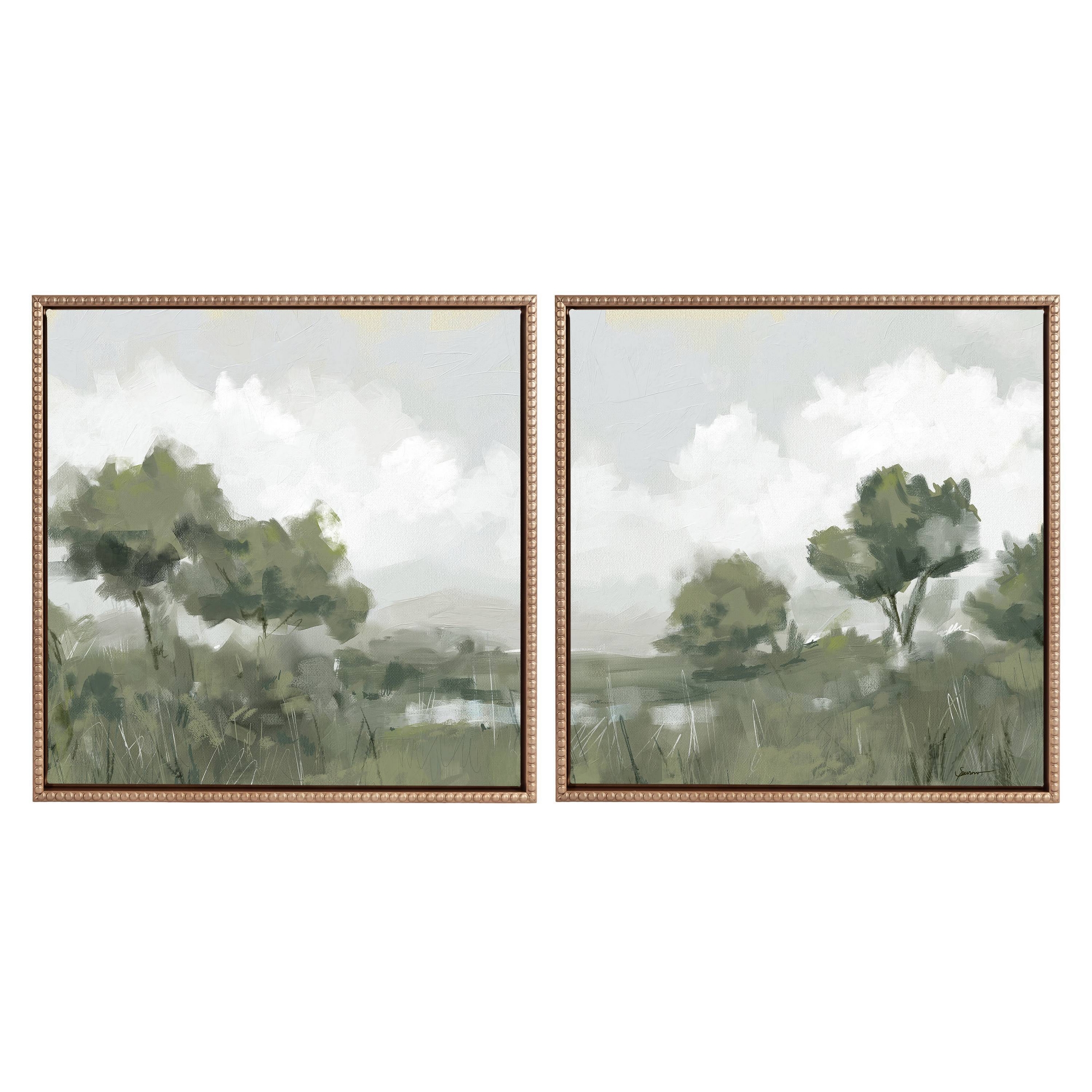 Kate & Laurel All Things Decor (Set of 2) 22"x22" Sylvie Shades of Olive 1 and 2 Framed Canvas Art Set by Mary Sparrow Set Gold