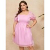 Coolmee Women Plus Size Smocked Square Neck Babydoll Mesh Puff Short Sleeve Mini Dress - 2 of 4