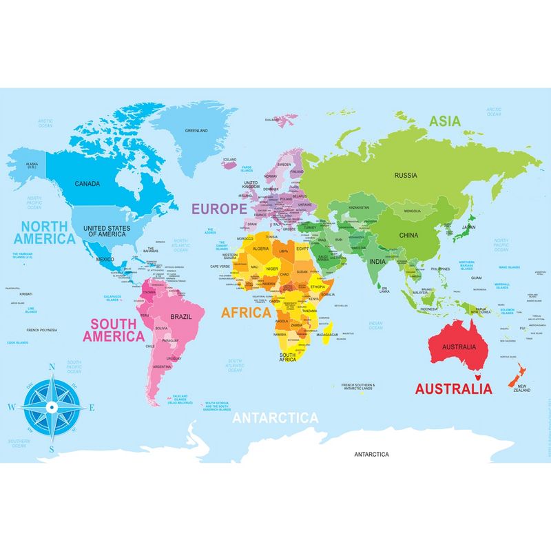 Ashley Productions® Placemat Studio™ Smart Poly® World Map Learning Placemat, 13" x 19", Single Sided, Pack of 10, 1 of 2