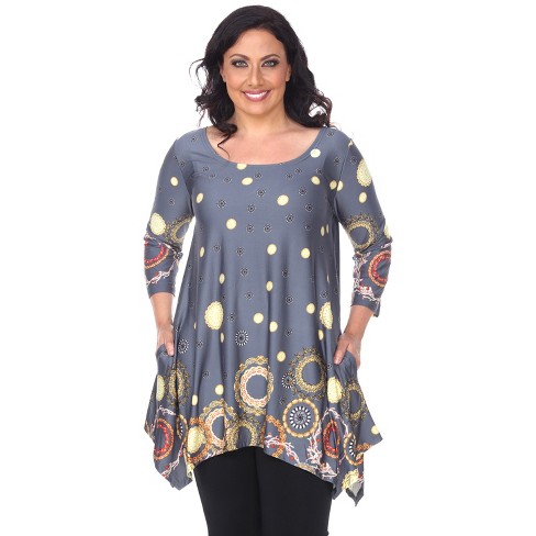 Women's Plus Size 3/4 Sleeve Printed Erie Tunic Top With Pockets Gray ...