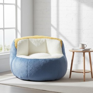 Homy Casa Oversized Faux Fur Bean Bag Chair, Cozy Floor Seat for Bedroom, Dorm & Living Room, Blue+White - 1 of 4