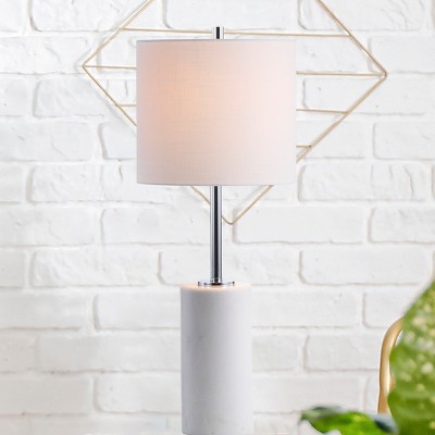 White Marble and Chrome Cylinder Table Lamp with Drum Shade