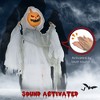 Whisen Outdoor Halloween Hanging Pumpkin Ghost w/ Light Up Eyes, Sound Activated Prop w/ Creepy Howling Sounds - Light Green - 2 of 4