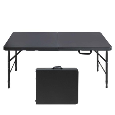 VisioGear Small Outdoor Folding Table with Handle, Portable Outdoor Folding Table for Travel, Camping, Black, 25.2"*16.93"*21.65"