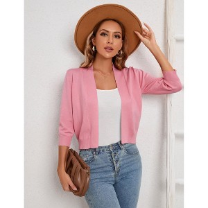 Clearlove Women's 3/4 Sleeve Open Front Cropped Cardigan Sweater Lightweight Knit Short Shrugs - 1 of 4