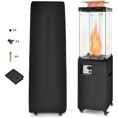 Tangkula 41,000 BTU Propane Patio Heater Glass Tube Standing Gas Heater w/ Cover Wheels