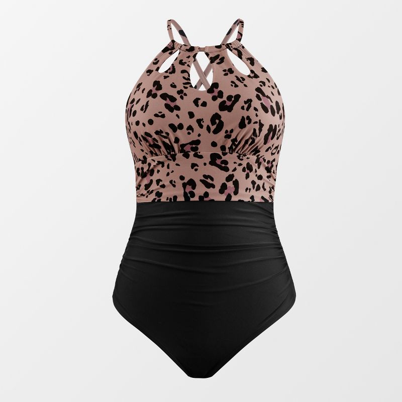 Women's Leopard Cutout Mock Neck One-piece Swimsuit - Cupshe, 3 of 7