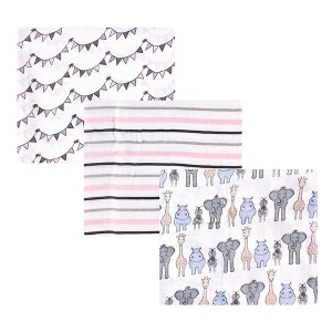 Hudson Baby Infant Girl Cotton Muslin Swaddle Blankets, Pink Gray Safari, One Size - 1 of 4