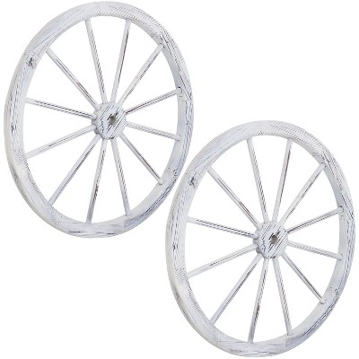 Sunnydaze Indoor/Outdoor Wooden Rustic Western Style Wagon Wheel Yard Landscape Porch Patio Décor - 30" - White - 2pk