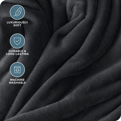 Black Microplush Fleece Reversible Throw Blanket