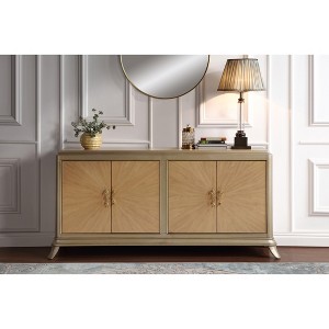 ORRD Natural Oak Console Cabinet - Sunburst Pattern Door Front with Art Deco Design, 4 Door Storage Cabinet - 1 of 4