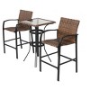 ELJGET 3 Piece Outdoor Bar Stools Set, Outdoor Wicker Patio Bar Height Stools Set with Glass Table Top for Garden, Deck, Balcony, Brown - 2 of 4