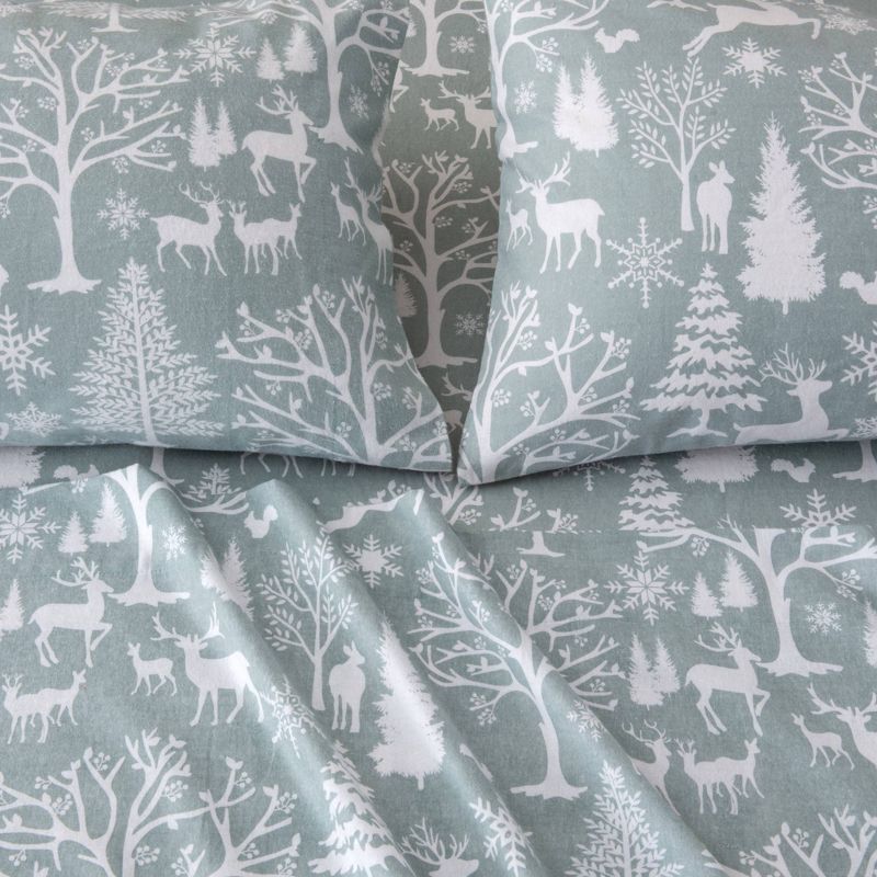 100% Turkish Cotton Flannel Printed Sheet Set - Isla Jade, 1 of 8