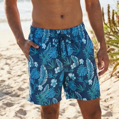 Burnside Men's Navy Teal Luau Flowers 6" inseam Swim Trunks-large — фото 2