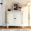 Heynemo 2-Door Buffet Cabinet with Storage, Bohemian Sideboard with Adjustable Shelves, Wood Credenza Cabinet, Grayish-White Console Table Bedroom - 4 of 4