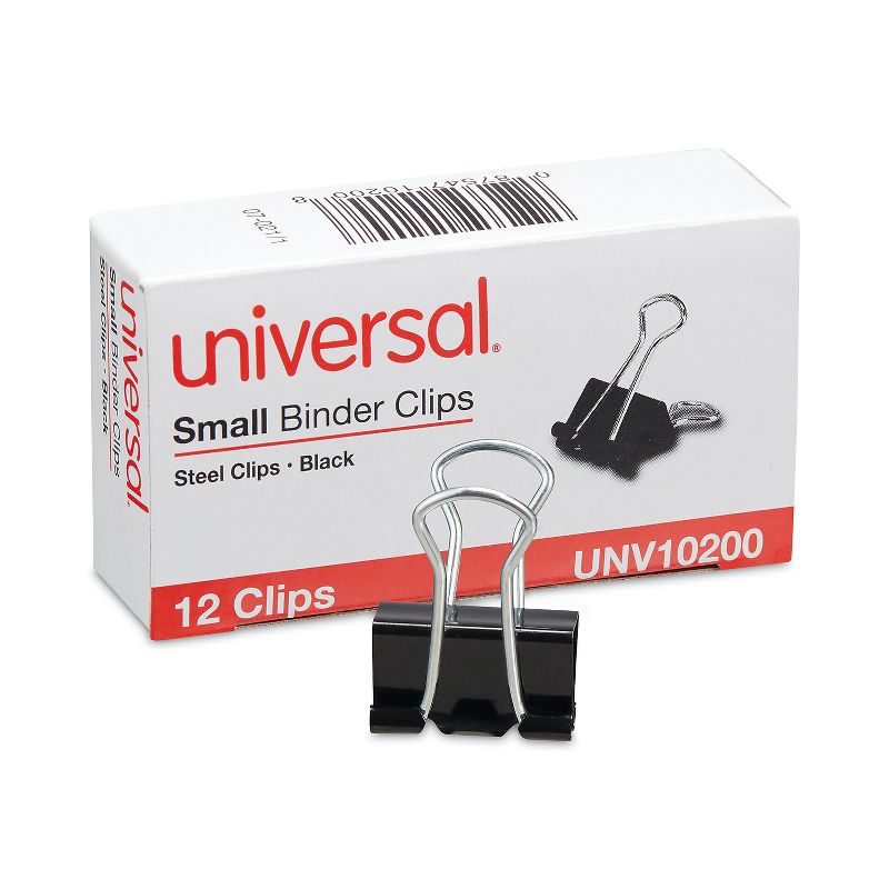 UNIVERSAL Small Binder Clips 3/8" Capacity 3/4" Wide Black 12/Box 10200, 2 of 10