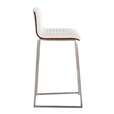 Mason Mara Cream Fabric Stainless Steel Walnut Barstool Set