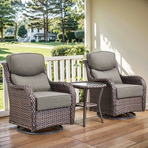Outdoor Swivel Rocker Patio Chairs of 2 with 6 Inch Thick Cushions and Side Table, Swivel Outdoor Chairs 3PCS High Back Wicker Patio Furniture Set - 1 of 4