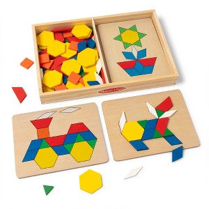 Melissa & Doug Pattern Blocks and Boards - Classic Toy With 120 Solid Wood Shapes and 5 Double-Sided Panels - 1 of 4