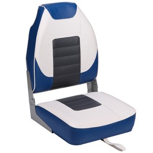 PVC High Back Folding Boat Seat Pair - Blue and White, Charcoal Folding, Marine Grade, Comfortable Back Support, Portable and Durable - 1 of 4