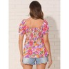 INSPIRE CHIC Women's Floral Peplum Waist Sweetheart Neck Puff Short Sleeve Smocked Casual Blouse - 3 of 4