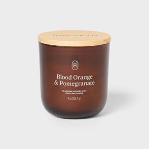 Amber Glass Wooden Wick Orange and Pomegranate Jar Candle 8oz - Threshold™ - 1 of 3