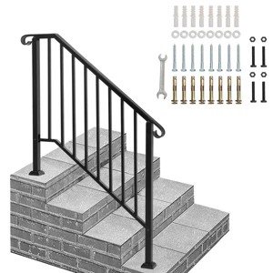 Racxily Outdoor Stair Handrail for 1 to 4 Steps Black Carbon, Steel Transitional Hand Rail Kit, Seniors Entryway Step Support - 1 of 4