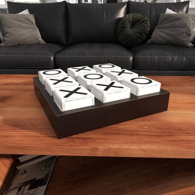 Sophisticated Black Wood Tic Tac Toe Game Set 14" with White Pieces