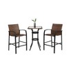 SKRAN 3 Pieces Outdoor Bar Stools Set,Rattan Bar Chairs,with glass table top, Wicker Bar Stools for Backyard, Garden, Pool, Balcony and Deck, Brown - 2 of 4