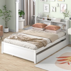 Whisen Platform Bed with Built-in Bookcase Headboard and Pull-out Trundle - 1 of 4