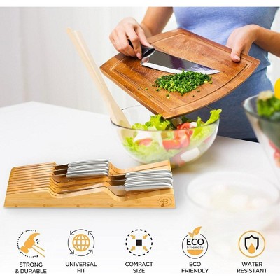Natural Bamboo In-Drawer Knife Block Organizer for 16 Knives