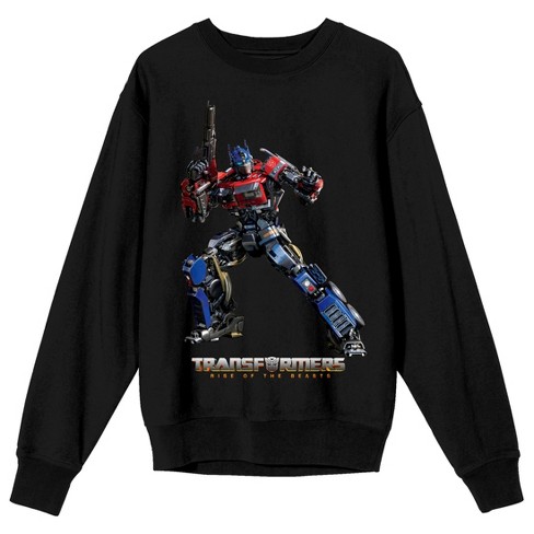 Transformers Rise Of The Beats Optimus Prime Holding Weapon Crew Neck Long Sleeve Black Adult Sweatshirt Target