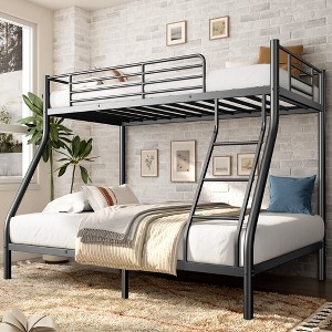 Racxily Metal Bunk Bed, Twin Over Full Size Support for Adults Teens, Black - 1 of 4