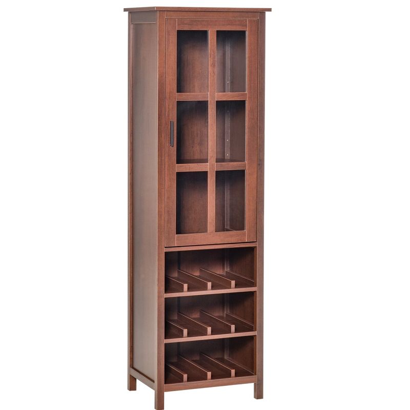 HOMCOM Tall Wine Cabinet, Bar Display Cupboard with 12-Bottle Wine Rack, Glass Door and 3 Storage Compartment for Living Room, Home Bar, Dining Room, 1 of 7