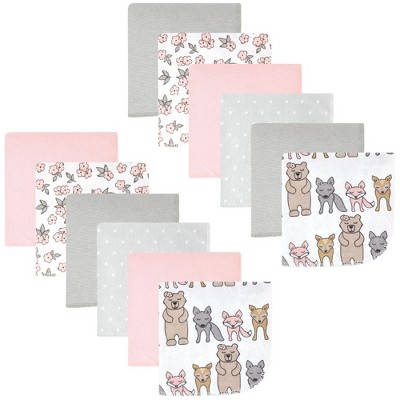 Hudson Baby Infant Girl Flannel Cotton Washcloths, Wild Forest Pink 12-Pack, One Size