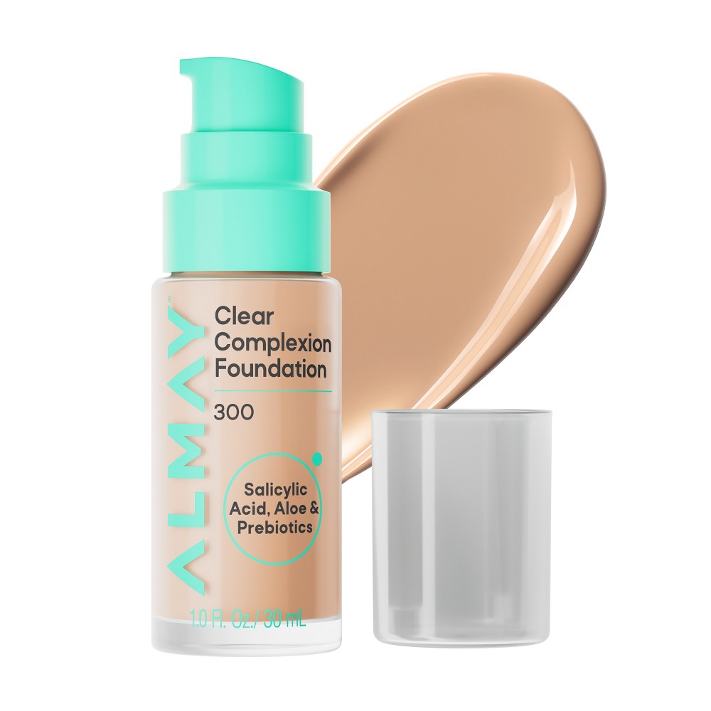 Almay Clear Complexion Foundation for Acne-Prone Skin, Vegan - 300 - 1 fl oz: Medium Coverage, Liquid Formula, Semi-Matte Finish, Paraben-Free