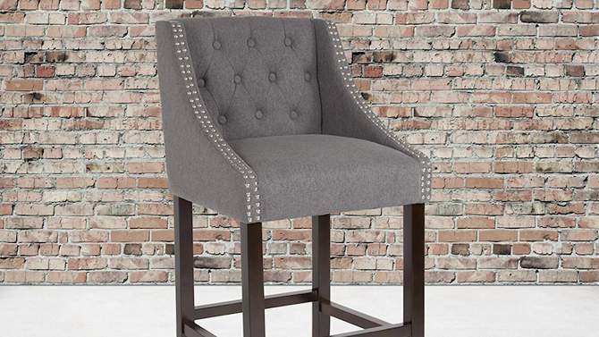 Emma and Oliver 30"H Transitional Tufted Upholstered Walnut Barstool-Accent Nails, 2 of 13, play video